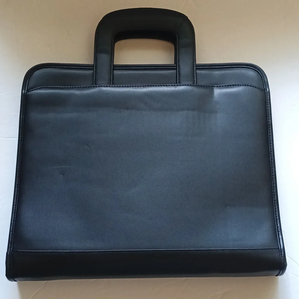 Black Zipper 3 Ring Binder Briefcase Retractable Handles